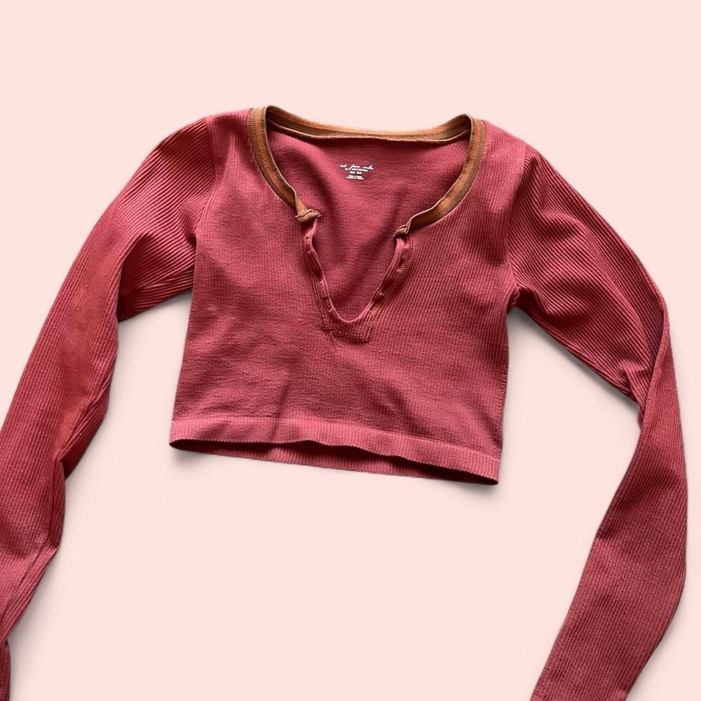 Urban Outfitters Burgundy Go For Gold Long Sleeve Crop Top
